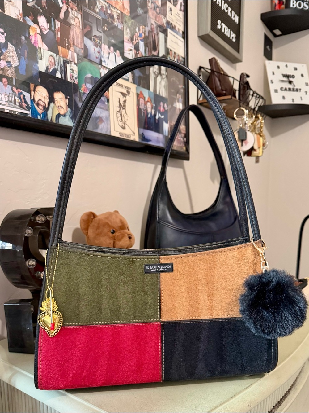 Kate Spade NWOT Multicolor Patchwork Shoulder Bag - Black/Red/Olive/Tan